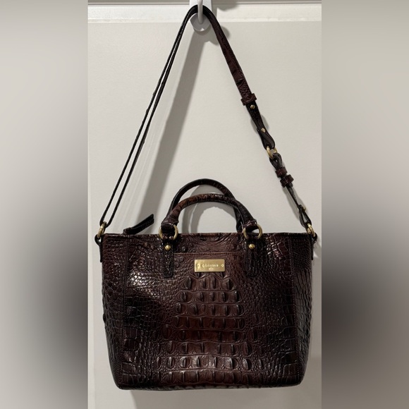 Brahmin Mini Asher Satchel Pecan Melbourne Croc Leather Crossbody - Picture 12 of 16
